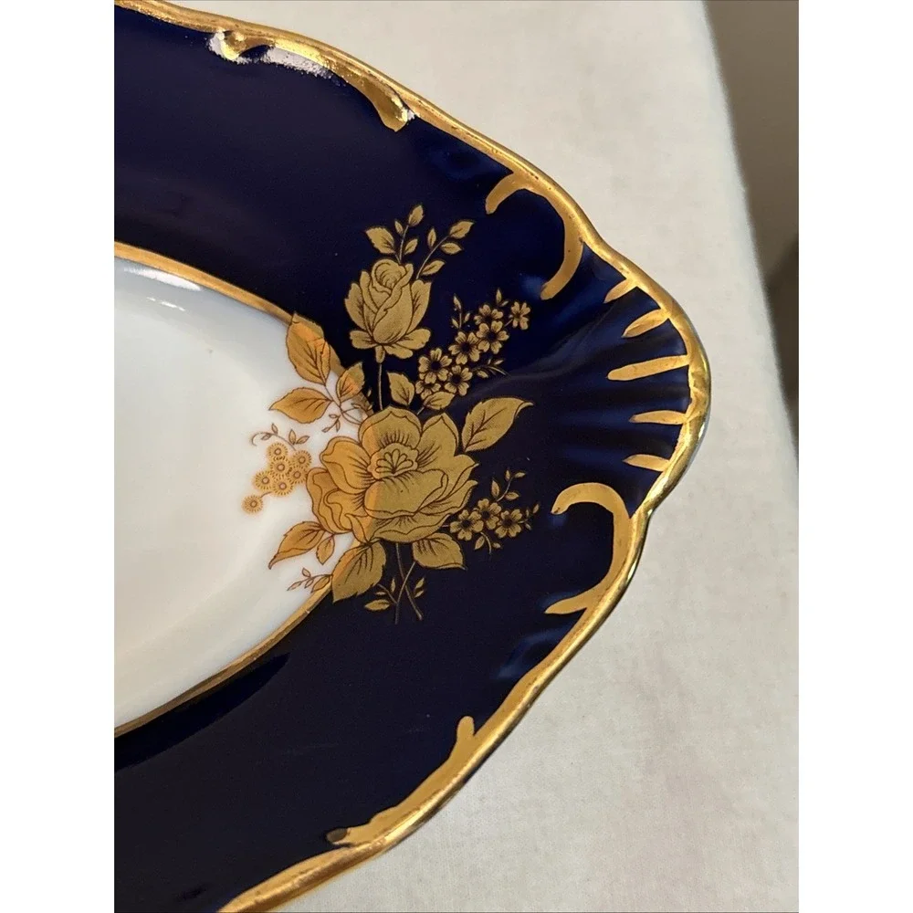 A.I. Czech Republic Design Porcelain Platter Blue Gold Floral Oval 10.5x5.5